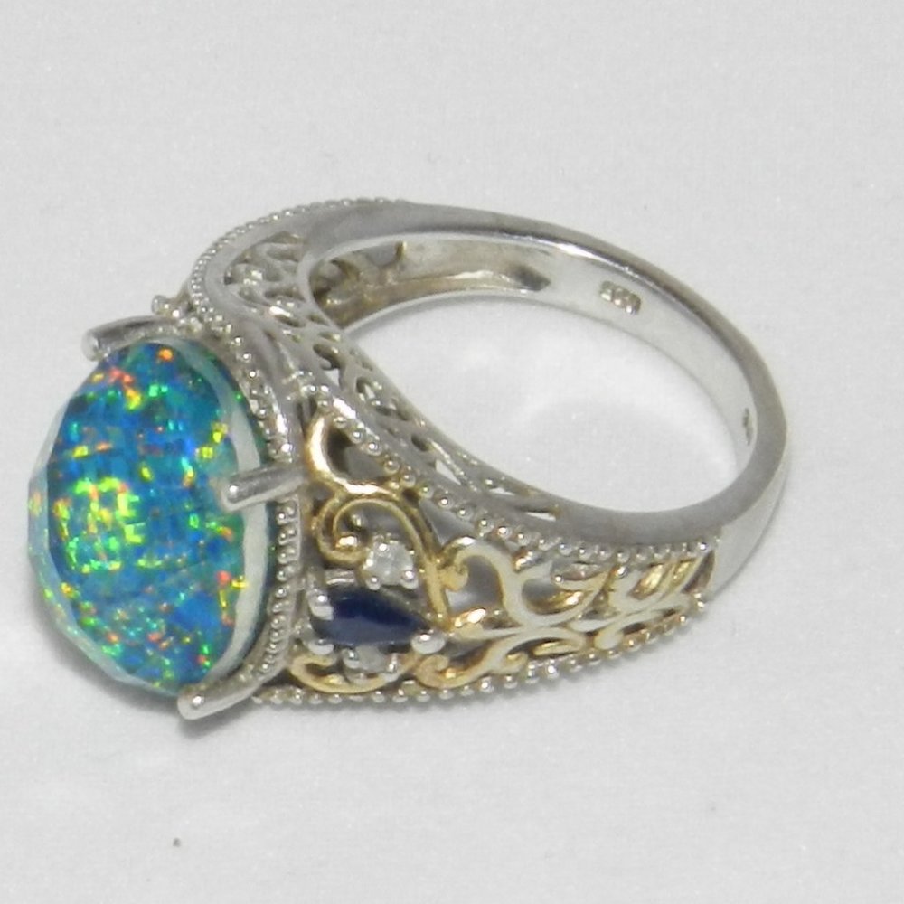 Vintage  Blue Fire Opal 925 Sterling Silver Ring Size 8.5 Women's - Picture 9 of 14